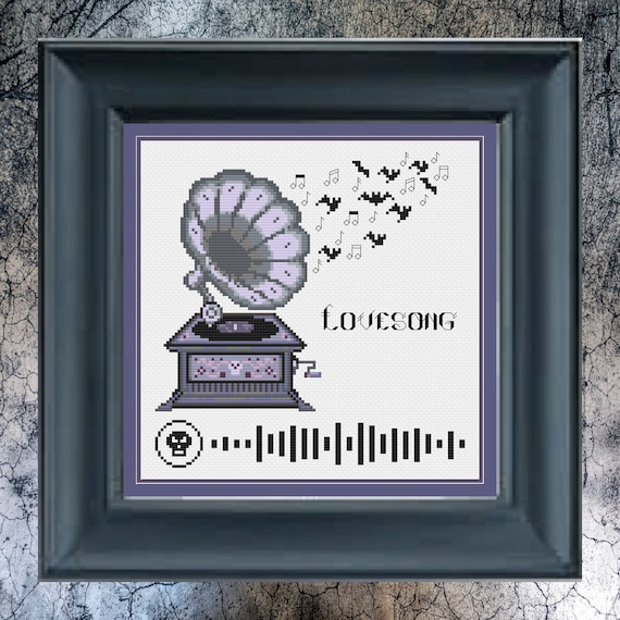 LOVESONG Gramophone Gothic Cross Stitch Bats Record Player PDF You