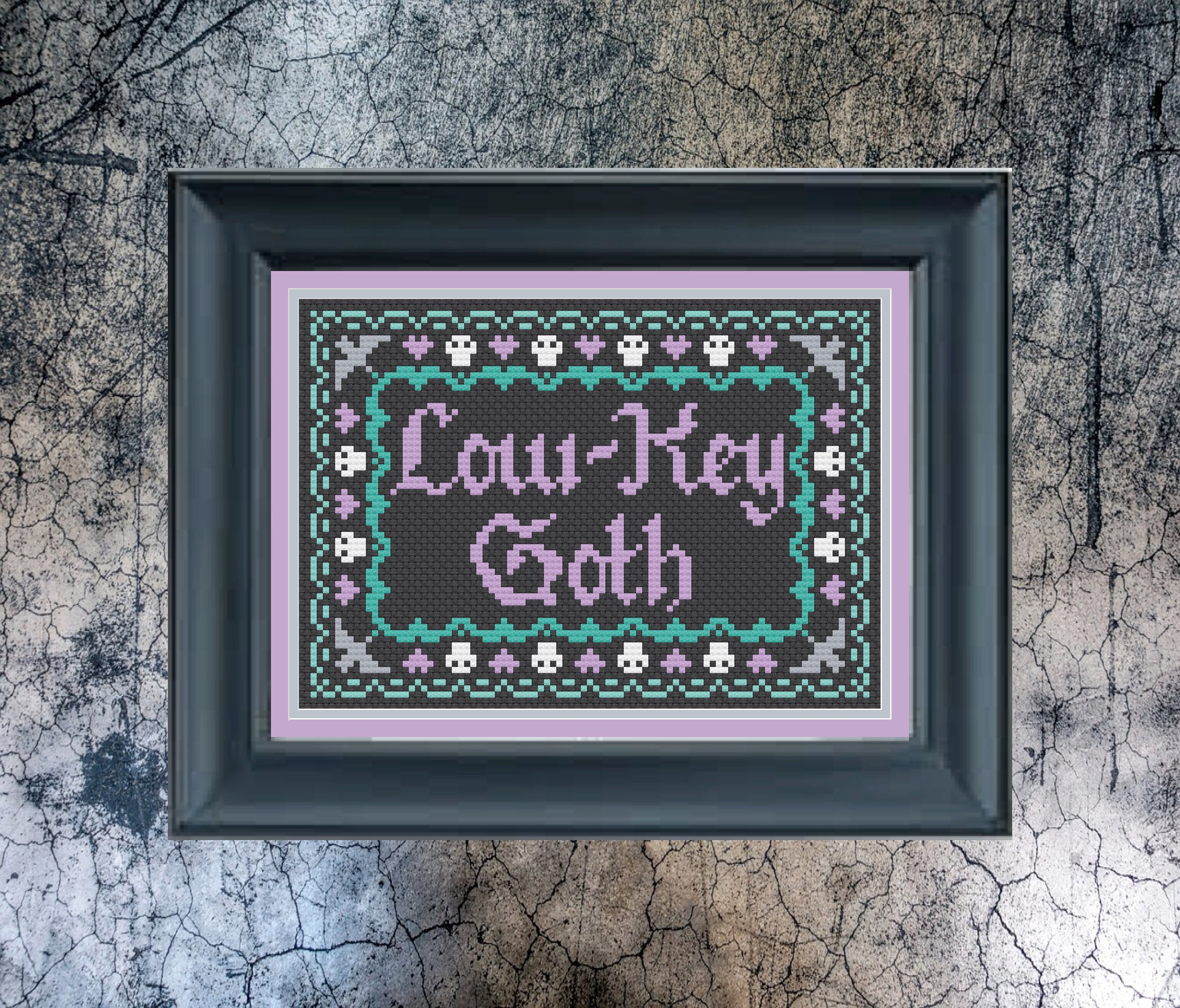 LOW-KEY Goth Pastel Goth Gothic Cross Stitch Skull Bats Hearts Pattern ...