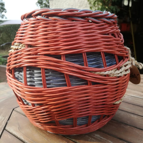 Dragon basket, double basket, wicker basket, rattan basket, rustic, handmade, brick color, blue, brown,natural material