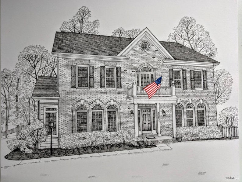 Custom House Portrait Original Pen and Ink Drawing Christmas Gift - Etsy