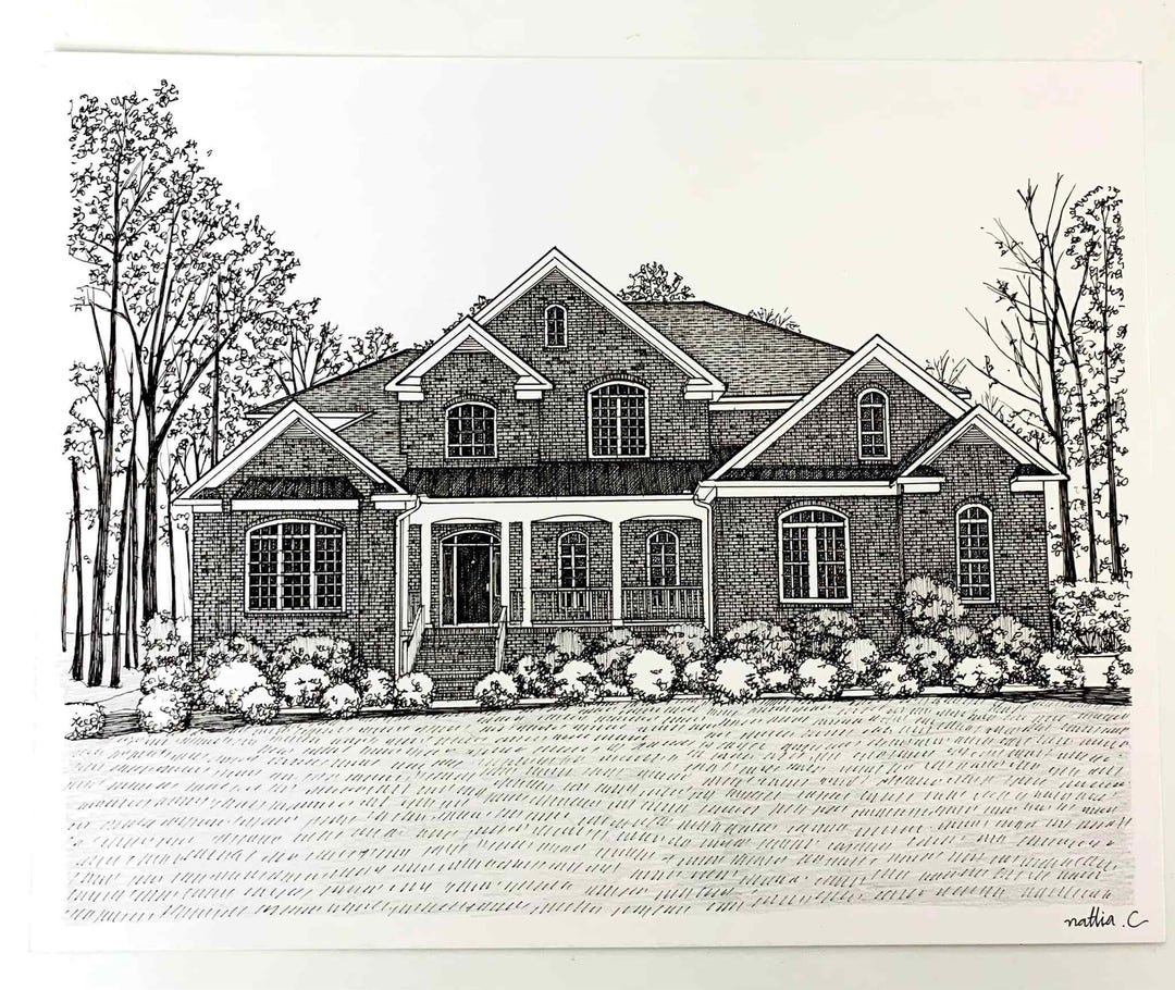 Custom House Portrait Original Pen and Ink , New Home, , Christmas Gift ...