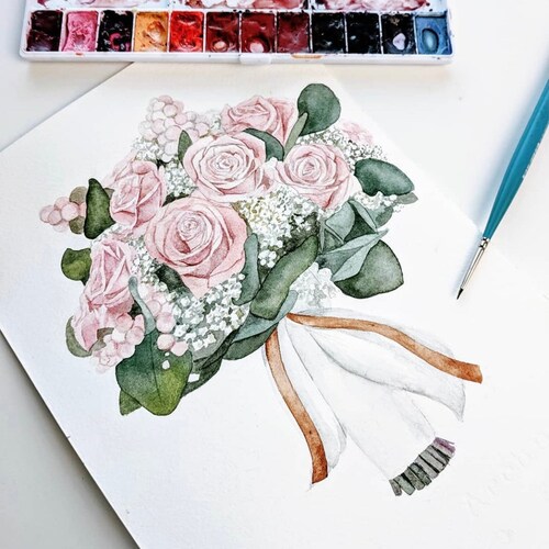 Custom Bridal shops Bouquet watercolor painting , Wedding Bouquet Preservation gift, Wedding anniversary gift ,birthday gift, Christmas gift