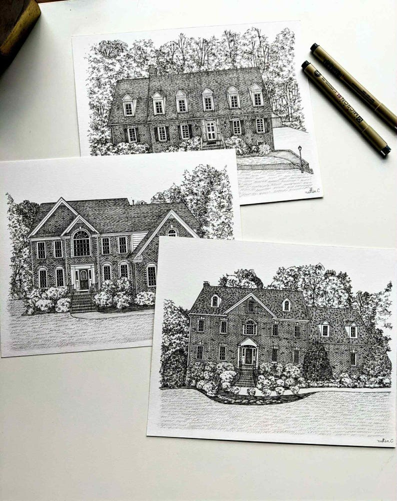 Custom House Portrait Original Pen and Ink , New Home, , Christmas Gift ...