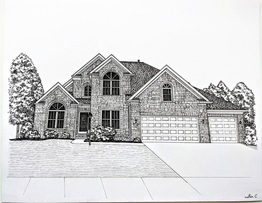 Custom House Portrait Original Pen and Ink , New Home, , Christmas Gift ...