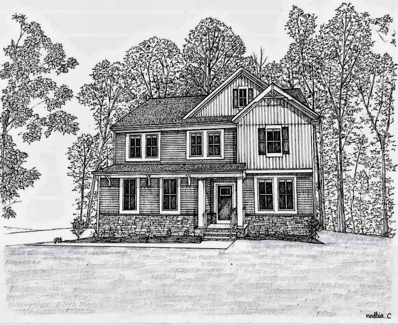 Custom House Portrait Original Pen and Ink Drawing , New Home ...