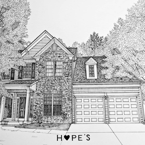 Custom House Portrait Original pen and ink , personalized gift, new home, house warming realtor gift, Christmas gift