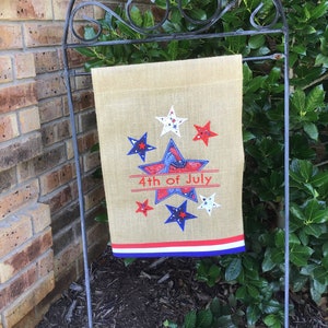 4th of July*Custom Embroidered Garden Flag*Burlap Flag* Personalized flag* Patriotic Flag*