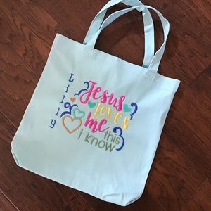 Custom Embroidered Kids Tote Bag *Christian Totes for Kids, church bag, book bag, or travel bag