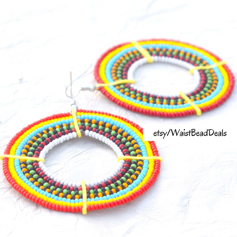 Masai Jewelry African Earrings ON SALE Tribal Hoop Earrings Bead Ea Masai Earring Kenya Jewelry Hoop Earring Africa Jewelry for Women