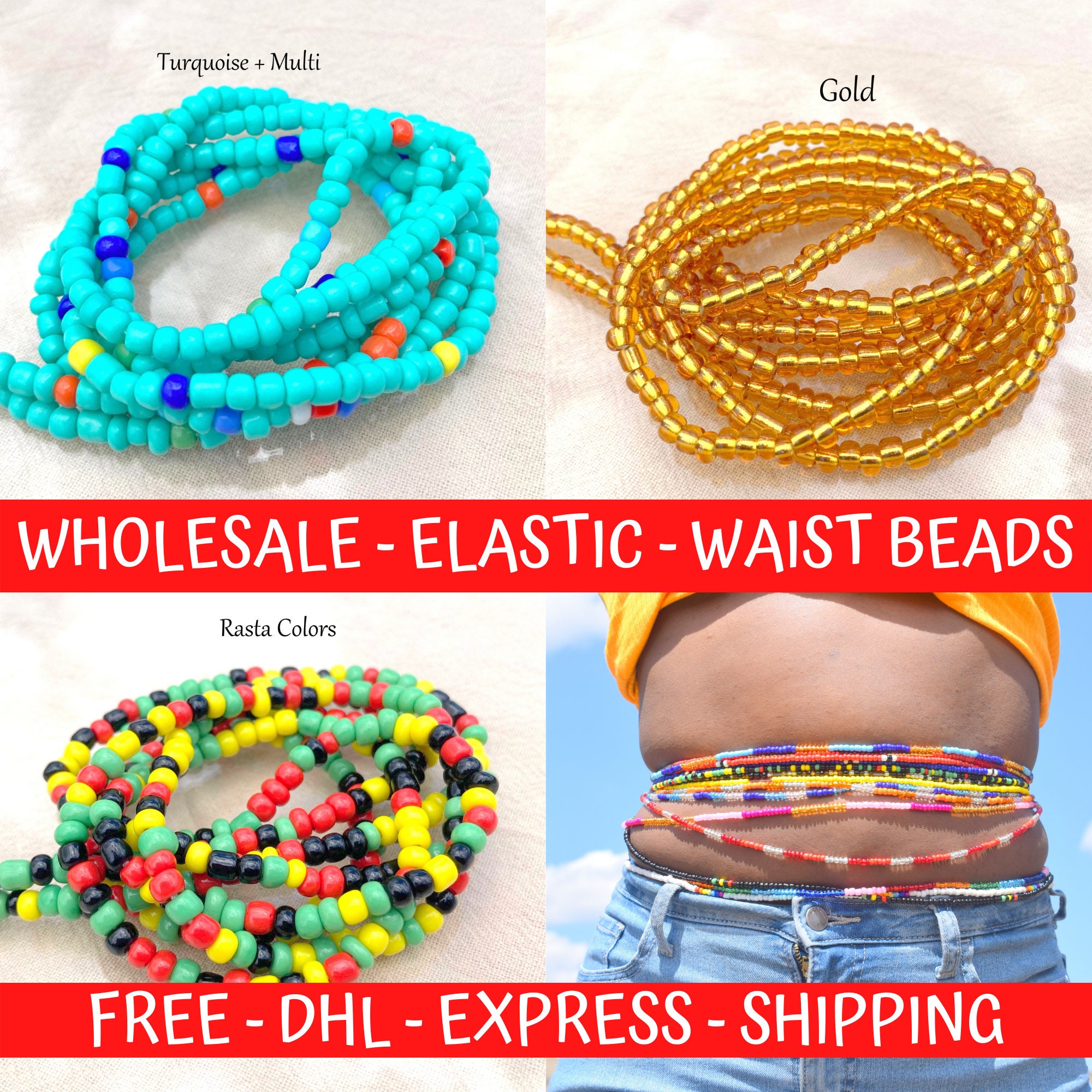 ON SALE ELASTIC Waist Beads Wholesale Stretchy Waist Beads Wholesale Tie on Waist Bead Waist Beads Bulk Plus Size Waist Bead Tie on Bel Etsy