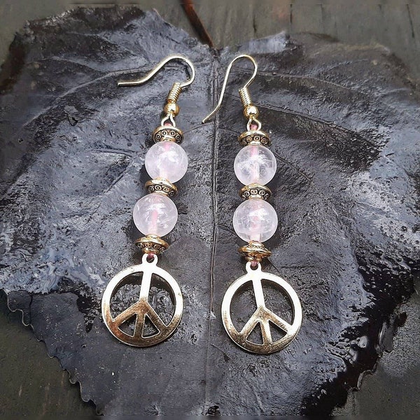 Magnificent "Peace and Love" collection earrings in pink Quartz.