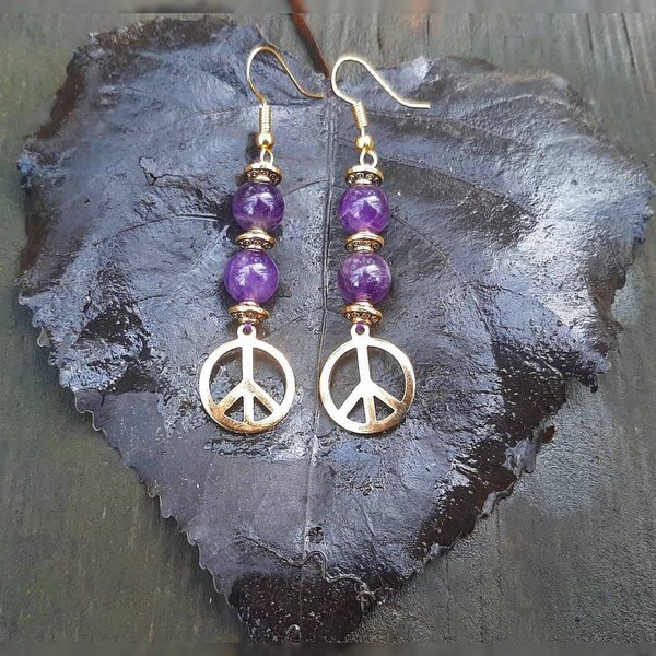 Boucles d'oreilles collection "Peace and Love" en Améthyste.