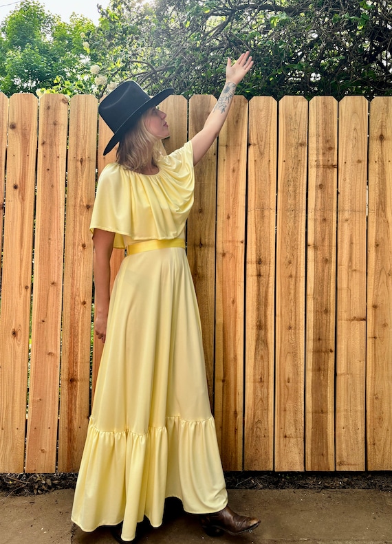 70’s Vintage Handmade Yellow Western Ruffle Dress 