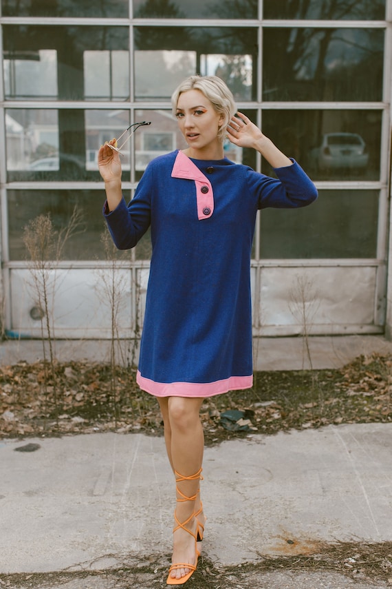 Vintage 60s Vogue Brand Wool Mod Mini Dress Pink Purple Size Small Flight Attendant Style Etsy Canada