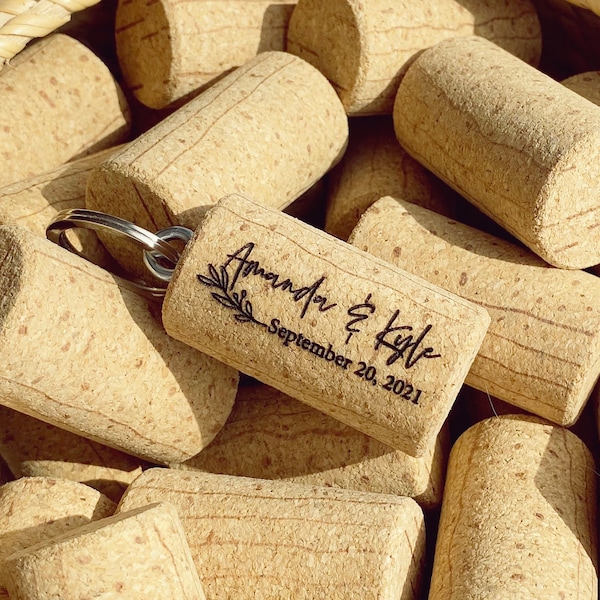 Personalized Cork Wedding Favors with Keychain - Also Ideal for Vino Before Vows Bachelorette Parties, Bridal Showers or Save the Dates