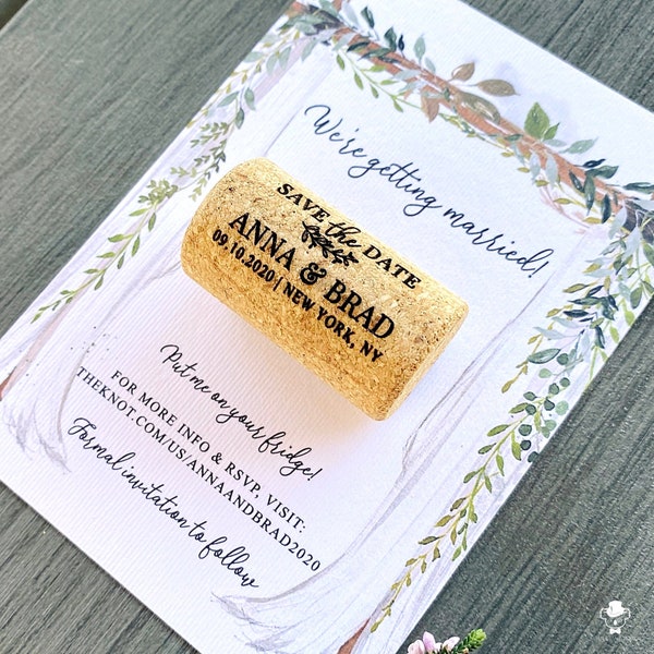 Personalized Cork Save the Dates with Card - Also Ideal for Vino Before Vows Bachelorette Parties, Bridal Showers or Wedding Favors