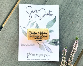 Personalized Cork Save the Dates with Card - Also Ideal for Vino Before Vows Bachelorette Parties, Bridal Showers or Wedding Favors