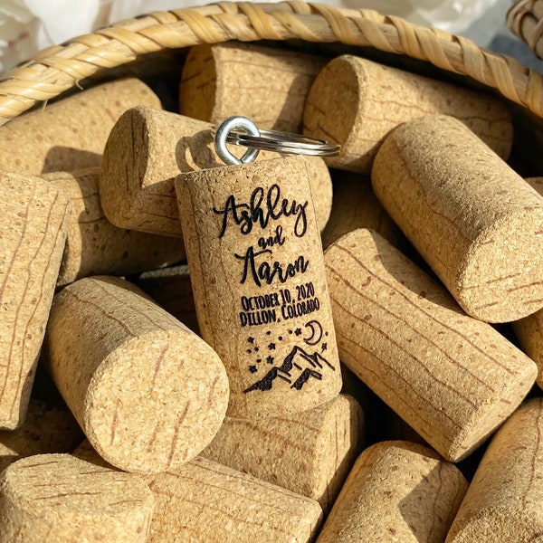 Personalized Cork Wedding Favors with Keychain - Also Ideal for Vino Before Vows Bachelorette Parties, Bridal Showers or Save the Dates