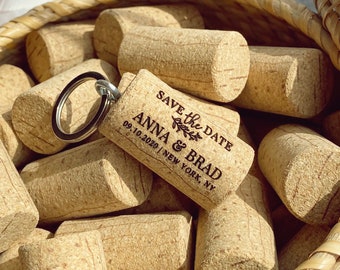 Personalized Cork Save the Dates with Keychain - Also Ideal for Vino Before Vows Bachelorette Parties, Bridal Showers or Wedding Favors