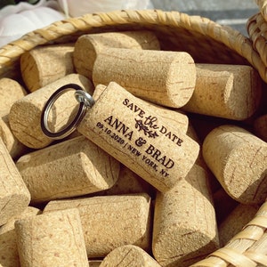 Personalized Cork Save the Dates with Keychain - Also Ideal for Vino Before Vows Bachelorette Parties, Bridal Showers or Wedding Favors