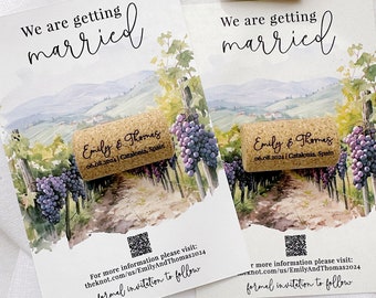 Personalized Cork Save the Dates with Card - Also Ideal for Vino Before Vows Bachelorette Parties, Bridal Showers or Wedding Favors