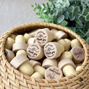 Personalized Wine Bottle Stopper Wedding Favors: Engraved Wood & Cork