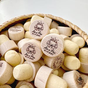 Personalized Wine Bottle Stopper Wedding Favors: Engraved Wood & Cork