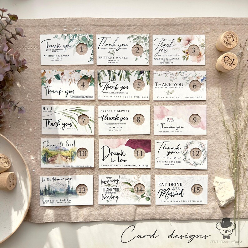 Personalized Wedding Favors: Engraved Wood Wine Bottle Stopper with Thank You Card image 4