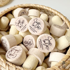 Personalized Wine Bottle Stopper Wedding Favors: Engraved Wood & Cork