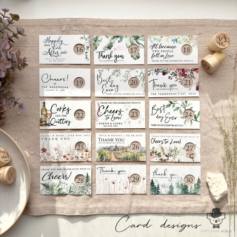 Personalized Wedding Favors: Engraved Wood Wine Bottle Stopper with Thank You Card image 5