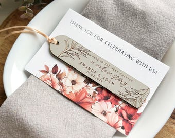 Marcadores de livros personalizados com cartões florais em terracota - Lembrancinha para os convidados
