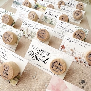 Cadeaux de mariage bouchons de vin personnalisés avec carte de remerciement - Cadeau personnalisé pour les invités en vrac avec étiquettes de remerciement et sacs en organza