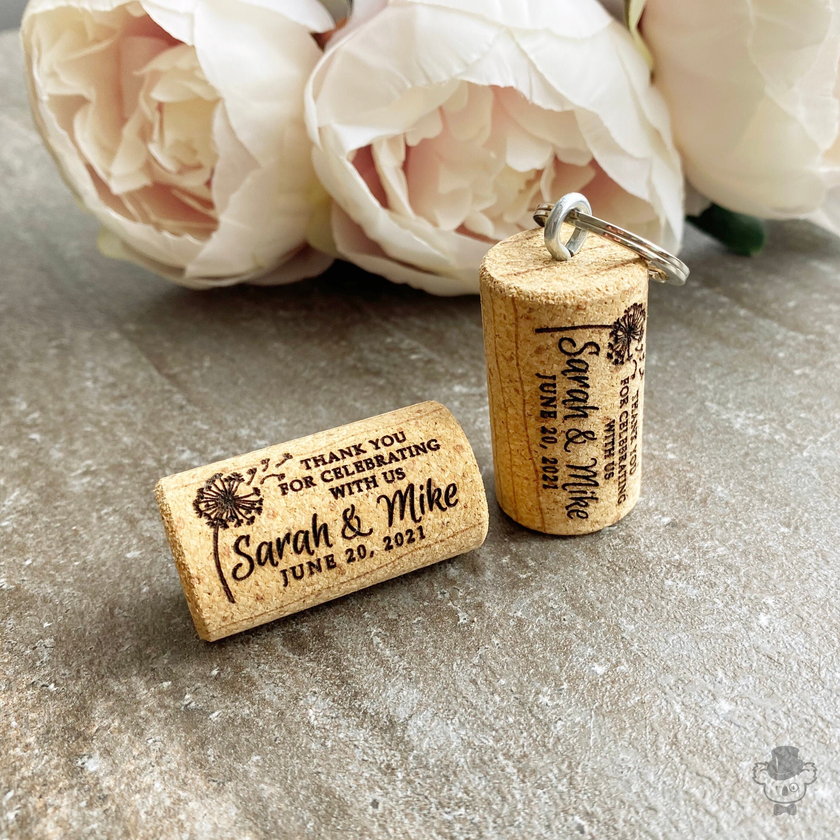 Cork Wedding Favors Custom Engraved Wine Cork Dandelion Etsy