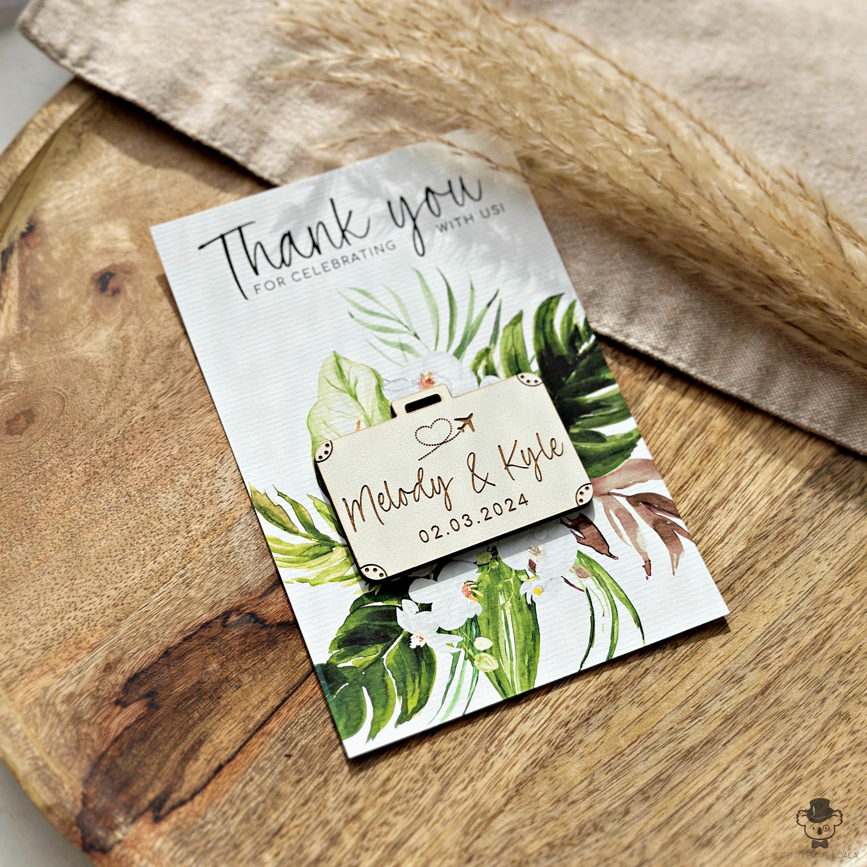 Aimant de mariage personnalisé avec carte tropicale et palmier