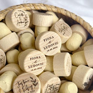 Personalized Wine Bottle Stopper Wedding Favors: Engraved Wood & Cork