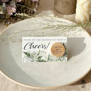 Greenery Bottle Stopper Wedding Favors met Cheers Thank You Card - Gepersonaliseerd cadeau voor gasten in bulk met organzazakjes