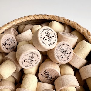 Personalized Wine Bottle Stopper Wedding Favors: Engraved Wood & Cork