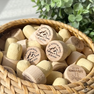 Mountain Wine Bottle Stopper Wedding Favors - Personalized Adventure Begins Bachelorette Favor, Bridal Shower Gift, Baptism Favors