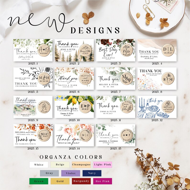 a collection of various "Thank You" cards in different colors and styles, arranged in a grid format.