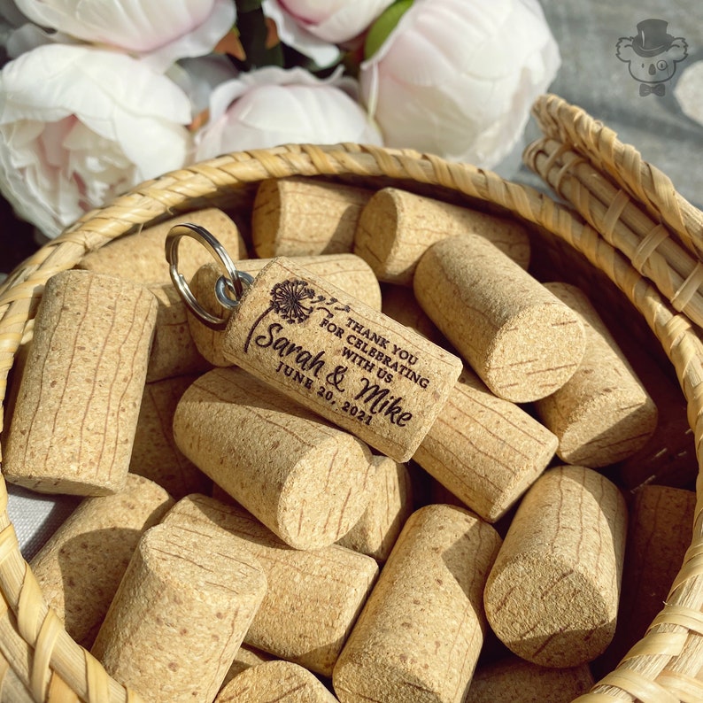 Cork Wedding Favors Custom Engraved Wine Cork Dandelion Etsy