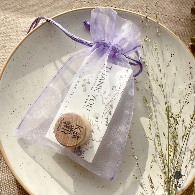 Personalized Wedding Favors: Engraved Wood Wine Bottle Stopper with Thank You Card image 2