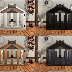 WLO® Black & Black Gabled Modern Dog House, Premium Wooden Dog House with Free Customization, Gift Cushion Covers image 2