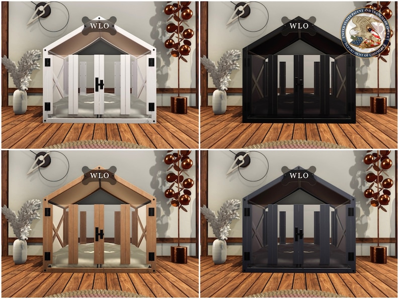 WLO® Black & Black Gabled Modern Dog House, Premium Wooden Dog House with Free Customization, Gift Cushion Covers image 2