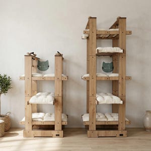 WLO® Natural Oak Malibu Modern Cat Tree | Multi-Level Indoor & Patio Cat Furniture image 3