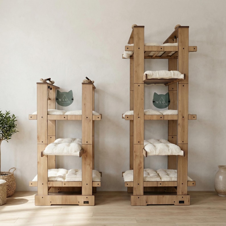 WLO® Natural Oak Malibu Modern Cat Tree | Multi-Level Indoor & Patio Cat Furniture image 3