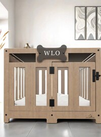 WLO® White & Ivory  Gabled Modern Dog Crate, Premium Wooden Dog Crate with Free Customization, Gift Cushion Covers