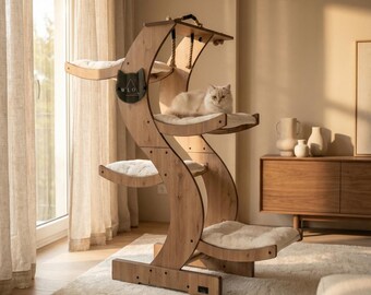 WLO® Natural Oak Skyline Modern Cat Tree | Multi-level Indoor