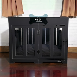 WLO® Pueblo Luxury Eco Friendly Dog Crate (Onyx BLACK), Modern Indoor Dog House, Dog Kennel Furniture, Escape & Chew Proof - Made in USA