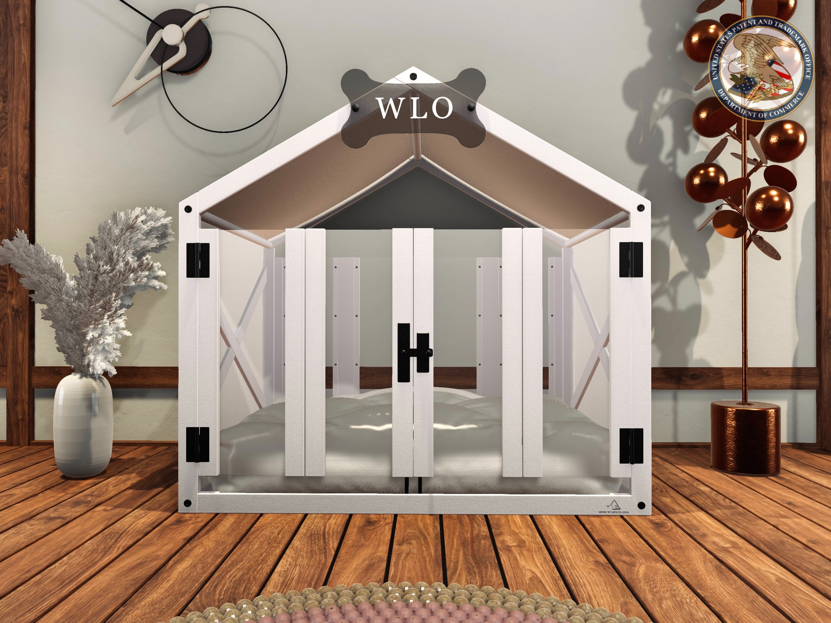 WLO® White & Ivory Gabled Modern Dog House, Premium Wooden Dog House with Free Customization, Gift Cushion Covers