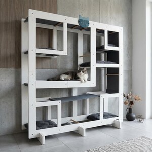 WLO® Pure White Square Modular Cat Tower | Multi-Level Modern Climbing & Cat Wall System image 2